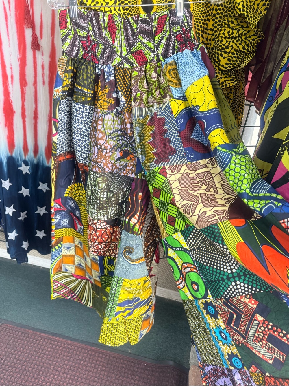 Vibrant Patchwork wide leg Ankara Multicolor pants with scarf and belt